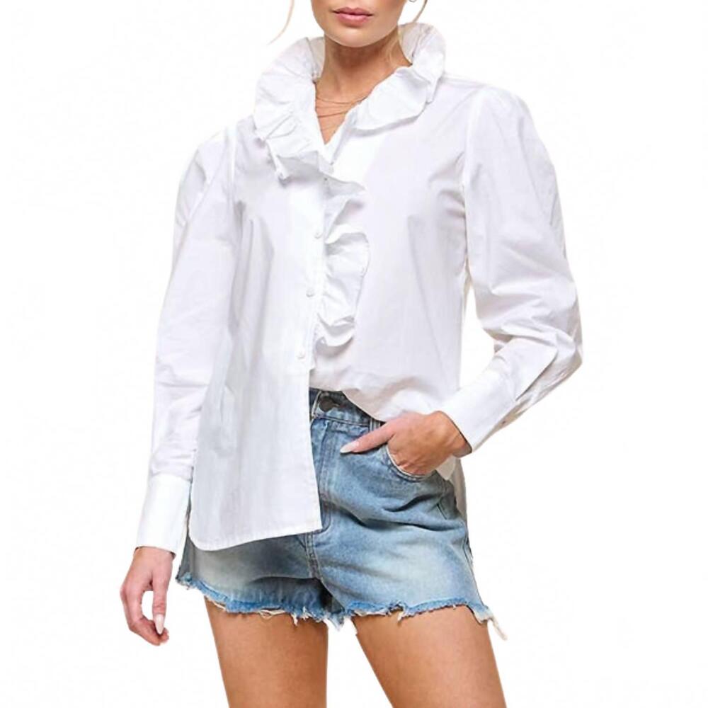 NEW CEZELE ruffle long sleeve top in white